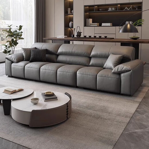 Sofá de cuero Galese Minimalista Italista Múltiple Línea recta Pequeño apartamento pequeño muebles de sala de estar simples de paquetes suaves Y728 Direct Línea Direct Paperson 3 metros + Pedal de pie [Capa de caza de cabeza completa] Estilo de esponja