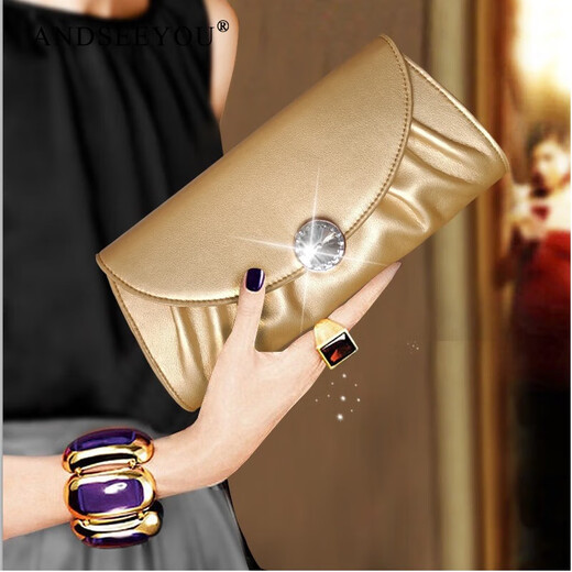 ANDSEEYOU High-end Women's Genuine Leather Clutch Women's Bag 2025 New Fashion Gas Clutch Bag Clutch Crossbody Bag Small Bag Apricot (26.5*12.5*6cm)