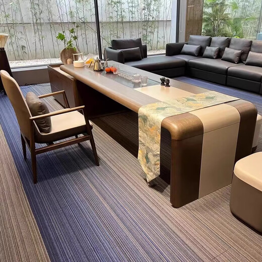 Kong Qiu Mingge New Chinese Style Desk Boss Desk and Chair Combination Solid Wood Atmosphere CEO Desk Ash Wood Executive Desk Office Furniture 2.4 Meter Desk (Ash)