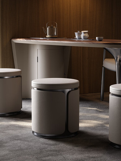 Senarson light luxury tea stool designer living room modern Internet celebrity leather round stool dressing table chair high-end desk small block Bronze black titanium microfiber leather tea stool