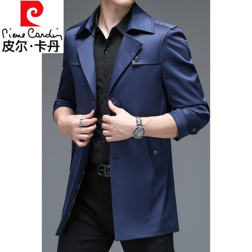 Pierre Cardin Autumn Windbreaker Men's Mid-Length Trendy Spring and Autumn New Slim Business Casual British Style Jacket Men's Tops Khaki L 175