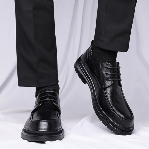 Zapatos de cuero portuleso para hombres de negocios británicos para hombres zapatos informales de negocios bajo zapatos de boda de la suela gruesa baja 9929 Negro 40