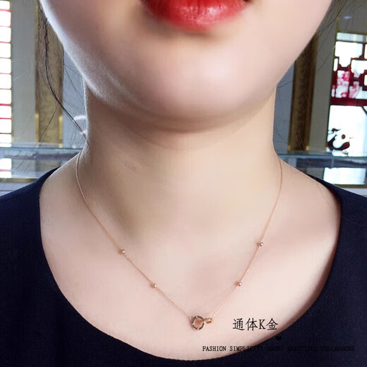 Yuanzu Russian 585 Purple Gold Double Ring Chopard Chain Necklace New Fashion Simple Neck Accessory 14K Rose Gold Women's Length