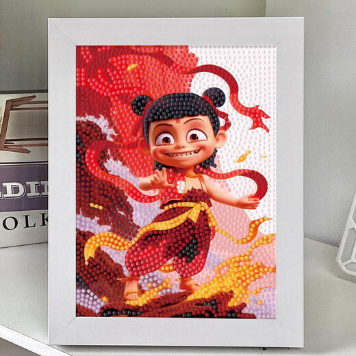 He Jiangong Nezha: la pegatina del diamante del mar de Devil Child's Sea's Children's Handmade Material de bricolaje PAQUETE PASA DE DIAMOND AO Bing Pasta 7371 [Marco de madera + Herramientas + Caja de color]