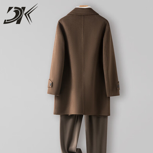 DK Light Luxury Herrenkleidung 100% reine Wolljacke für Männer mit mittlerer Länge von Tweed Coat Doppelreihe Windbreaker Casual Business Brown Farbe M [110-125jin [Jin ist gleich 0,5 kg]]]