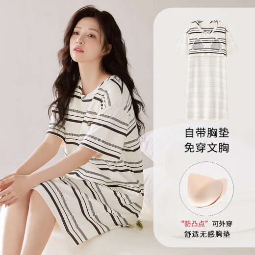 Camisón de gato para mujeres, algodón puro cómodo con la almohadilla de la almohadilla de la almohadilla de la almohadilla, el juego de ropa para el hogar del cuello redondo simple y casual simple se puede usar fuera de HC-X12529-Nightgown-Women M adecuado para 80-100Jin [Jin es igual a 0,5 kg]