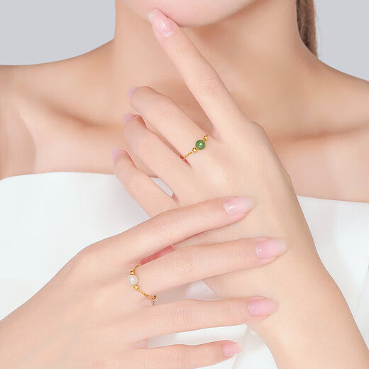 Chao Acer 18K Gold Hetian Jade Ring for Women Biying Ningzhi SRK32800002 Biying-Jasper Birthday Gift