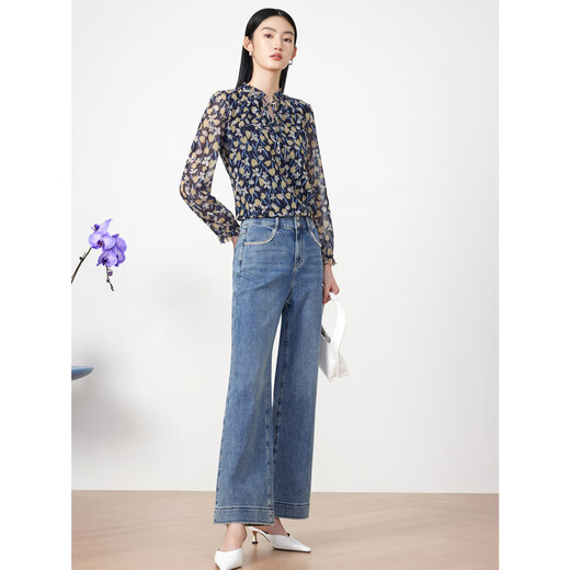 JUZUI Shopping Mall Mismo Estilo Tencel Pantalones Casuales Primavera Retro Jeans JWDC12155 Azul Lago 2XL