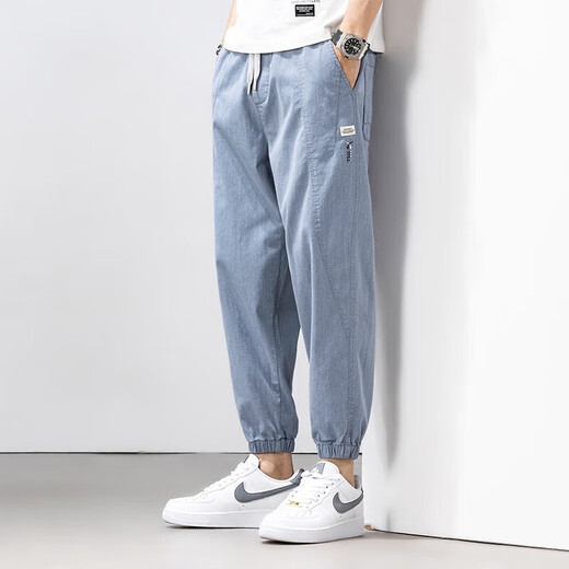 真维斯（Jeanswest）休闲裤男士2025新款夏季时尚宽松束脚哈伦九分裤子男 浅蓝 XL