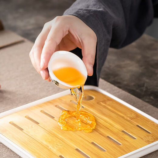 Nanzhou Baiquan's kung fu tea set for one person. Household kung fu tea set with lidded bowl. Small set for living room reception. One bowl and three cups. Black purple sand set + full melamine small square black plate. 1 piece