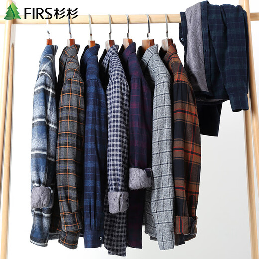 杉杉加绒加厚羊毛内胆保暖衬衫男冬季中老年格子长袖衬衣男 39105 41 