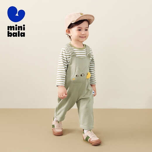 Mini Bala overalls two-piece set for boys and girls, cotton soft and stylish fashion T-shirt knitted earth gray green 40924 110