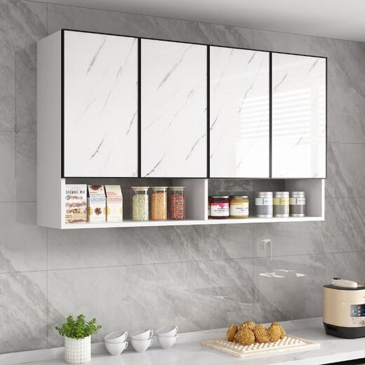 Zhongen aluminum alloy wall cabinet wall hanging cabinet kitchen wall cabinet storage balcony bathroom solid wood wall cabinet storage wall cabinet ecological board gray cabinet + metal gray 100*30*80 three doors (with compartments)