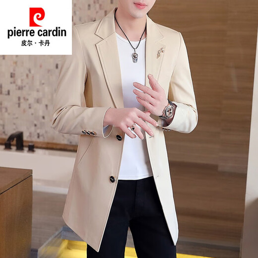 Pierre Cardin windbreaker men's 2024 new mid-length spring and autumn coat casual trendy men's handsome thin spring and autumn day coat burgundy L 170