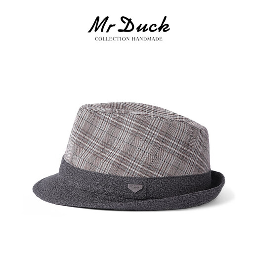 Mr DUCK unique product 30% off clearance linen jazz hat British retro curled men's gentleman's hat fashionable plaid MS46212-Michigan/hemp gray (top hat) M (55-57cm)