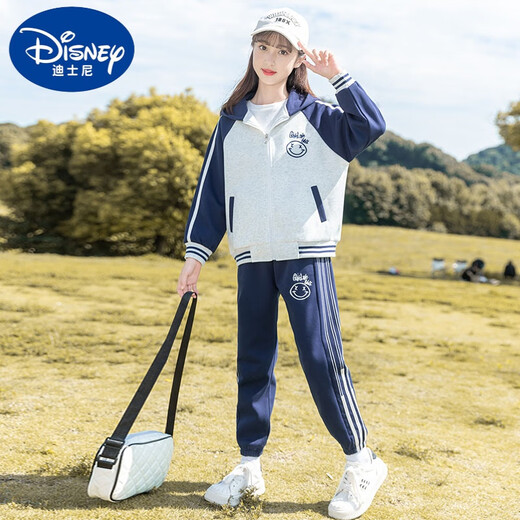 Disney (Disney) Girls Spring and Autumn Suit Set 2024 New Big Children's Women's Clothing Fashionable Sports Two-Piece Set Children's Girls Autumn Clothes BQ1396 Black [Coat + Pants] 110cm