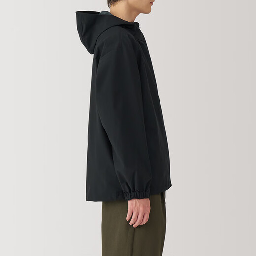 MUJI Men's Waterproof Hood Jacket Men's Jacket Autumn Outer Top Light Outdoor Sports Men's Clothing Black XL (180/104A)