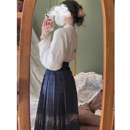Airodan neues chinesisches Stilkleid für Frauen im Herbst Neue Frauenkleidung und verbesserte Hanfu Daily Pendler Pferdesgesicht Rock Volles Set Top + Rock 1047 XL