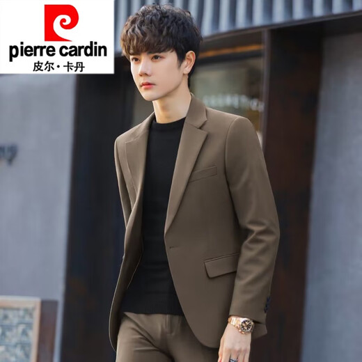 Pierre Cardin Spring Design Blazer Men's Brown Costume en trois dimensions tombant en trois dimensions de la jeunesse décontractée Single Western Trend Khaki High Texture L 120-135Jin [Jin est égal à 0,5 kg]