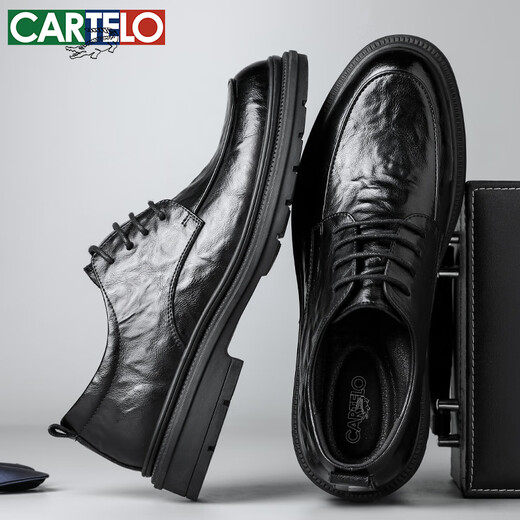 Cartelo Britisch-handgekämpfte Lederschuhe für Männer Geschäfte weiche Cowhide Herrenschuhe Formale Schuhe Herrenlederschuhe 9758 Schwarz 39