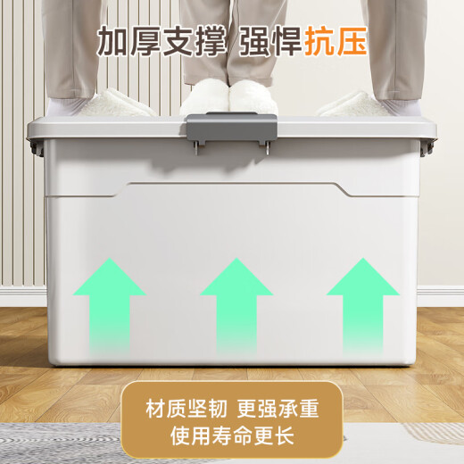 Best Helper Storage Box Large Clothes Organizing Box Storage Box Clothing Quilt Moving Packing Toy Storage Plastic Box Pear Blossom White Extra Large 4 Wheels 130#[64*45*39]