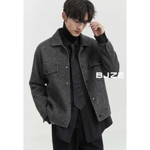 Earl Zall camel wool blended woolen jacket men's 23 autumn and winter high-end commuter men's jacket Z341684 high-end gray L