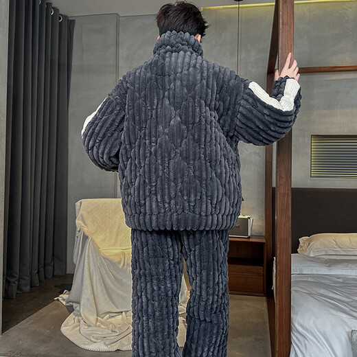 Lanmiao Lamiu dreischichtige Baumwollwinter-Pyjama für Männer Teenager 2024 Neues verdickter Korallenmund warme große Heimkleidung G679 [Spot] xl