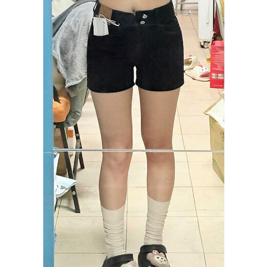 Qumile black denim hot girl shorts women's summer high waist fat mm large size slim little sports ultra short a-line hot pants black XL recommended 115-130 Jin Jin equals 0.5 kg