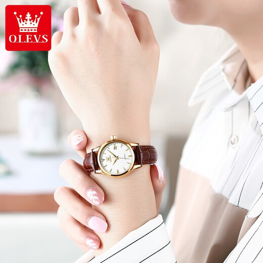 OLEVS (OLEVS) Switzerland certified top ten women's watches, mechanical watches, fully automatic, high-end, simple and elegant women's watches for girlfriends, upgraded and enhanced version-OLEVS 6629-brown skin and white face women
