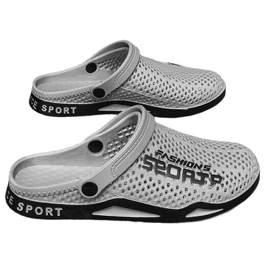 Huili Four Seasons Sommer Neue Lochschuhe Männer tragen nicht rutschfeste, weastresistente Baotou Plastik Strand fahren lässig zwei Gebrauchs-Sandram 3881 Grey Upgrade Garantie 30 Tage 40