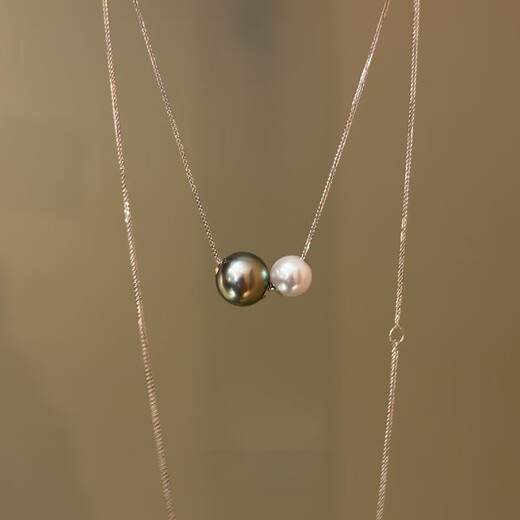 DRJEFUN Tahitian natural black freshwater pearls peacock green strong aurora Akoya size double beads passepartout 18K necklace 7-7.5