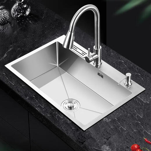Kayin Kitchen 304 stainless steel hand-drawn thickened single-slot sink package large single-slot washbasin three-hole three-hole thickened 50*40-AA package AA empty