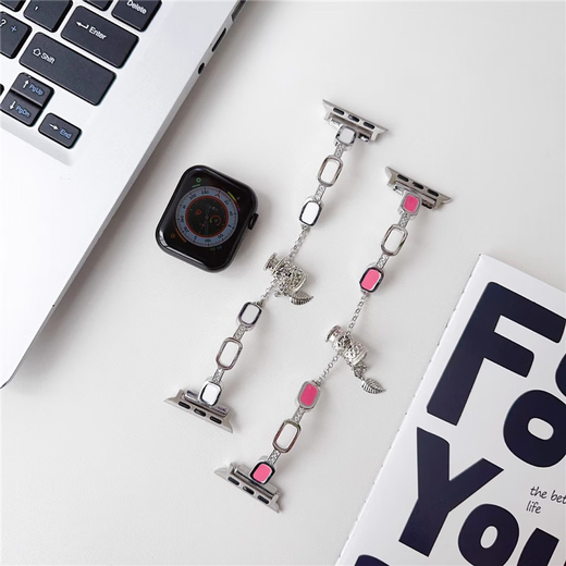 星迎感金属手镯iwatchS8/S9苹果手表applewatch87654表带se表链镶钻华 手镯贝壳伸缩链-金色 苹果iWatch S841mm