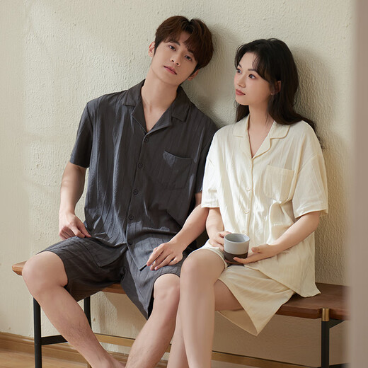 Shaqian's new couple pajamas, summer cool cotton jacquard short-sleeved home clothes for men and women, can be worn outside, casual suits