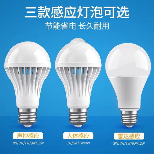 Zhenniu Sprachaktiviertes Lichtsensor-Lichtkorridor E27-Schraube Sensorlicht für den menschlichen Körper Menschen gehende Lichter Garage Korridor Gang Nachtlicht Sprachgesteuertes Sensorlicht-5W-weißes Licht