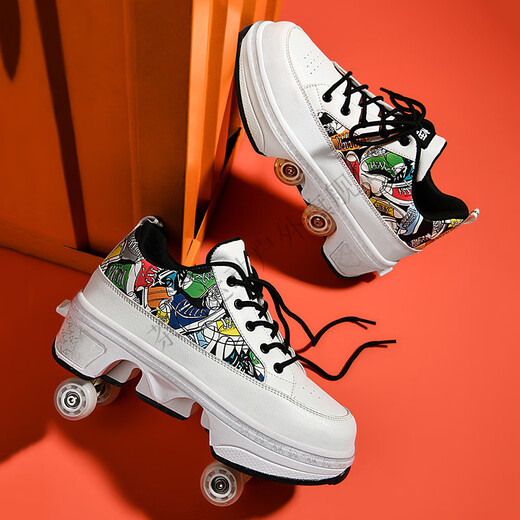 Chaussures de grondement, chaussures de déformation pour adultes à quatre roues, chaussures de patinage à roulettes, transport, patinage sur glace Internet célébrités et femmes chaussures de sport pour enfants, chaussures de roue 9906 rose, gros quatre roues