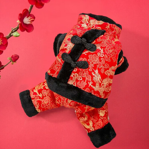 Hippie dog (hipidog) New Year Tang suit puppy New Year clothes four-legged pet small dog cat Teddy Bichon bear winter New Year cotton coat black edge dragon pattern [four legs] M-medium size