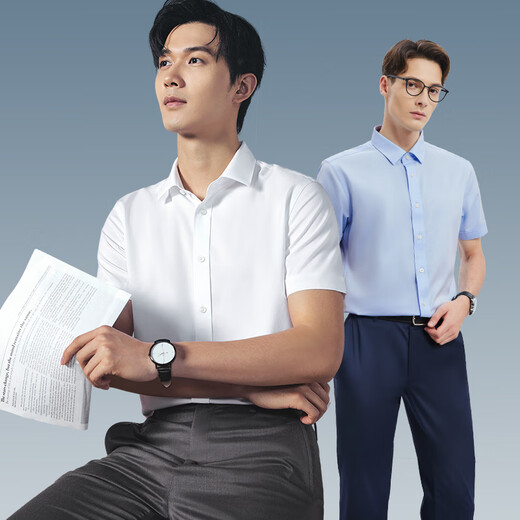 
Seven Wolf Short Sleeve Shirt DP No Iron Shirt Summer New Product Fashion Commuter Men's Shirt Business Men's Formal Wear 801 (Beige) XL 175