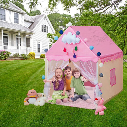 Jie Yintong Secret Base Tent Game House Small Castle Castle Princess House Toys Sleeping House Mosquito Net Net Pink Tent [pole PVC] Tienda + luces de colores + Nubes + Mariposas