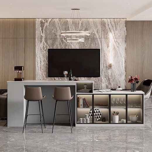 Supai slate bar table sofa back cabinet home living room small apartment island dining table partition sideboard integrated table elegant gray (glass door) - 2 meters long