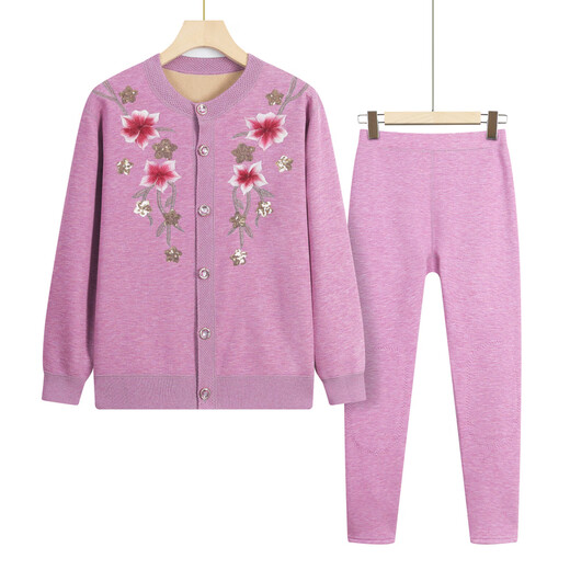Yu Zhaolin's mother's thermal underwear set with velvet and thickening for middle-aged and elderly people, autumn and winter women's and old lady's clothes and pants, grandma's winter clothes, camel color 3XL (recommended 125-140 Jin Jin equals 0.5 kg)