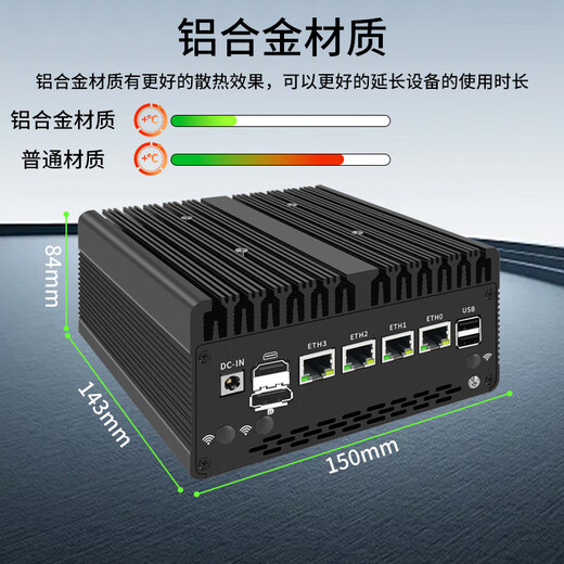 倍控4口2.5G4万兆光口12代8505/i3-1215U/i5/i7-13620H工控机软路由WIFI6迷你型linux主机电脑ros H14机箱I5-12450H四网2.5G 送风扇 32G内存512G固态