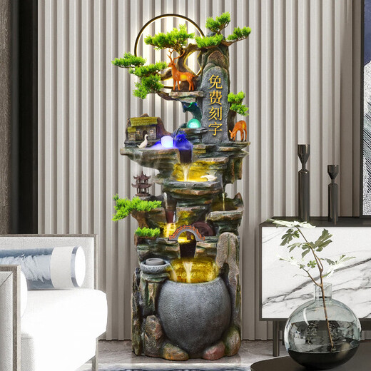 Botianxuan Fengshui Wheel Rockery Flowing Water Fountain Living Room Fish Tank Humidifier Decoration Huge Mountain Ornament Circulating Water View Floor 9923 Small 45*33*108cm