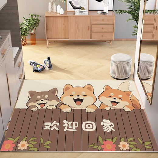 Beiyan no-wash door mat entry door mat PVC cute cartoon home entrance carpet can be cut and stain-resistant mat Five Pandas-Welcome Home Width 100*Length 140cm Stable fit
