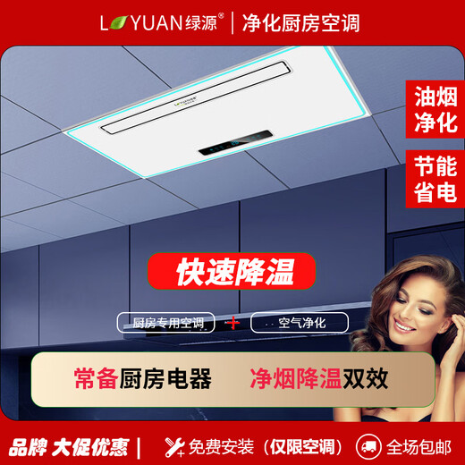 Luyuan (LVYUAN) kitchen air conditioner dedicated single cooling dehumidification cool lighting anti-oil fume ceiling embedded household ceiling hidden all-in-one machine T8/300*600 purification direct blowing air small 1 piece set self-cleaning series-2000W station type-1 hole T8 series