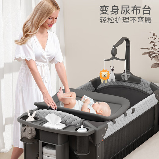 优乐博（ULOP）婴儿床拼接床多功能折叠婴儿床可移动宝宝床新生儿礼物哄睡神器 婴儿床可移动[蚊帐+尿布台+床铃] 多功能婴儿床-活动送安抚定型枕