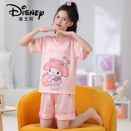 Disney Girls Pyjamas Sommer Dünne Eisseide 2025 Neue Kinderklimaanlage Home Kleidung mittelgroße Kinder Mädchen Babyanzug V-Neck-1047# 170 Größe 8 Empfohlene Höhe 90-103 cm