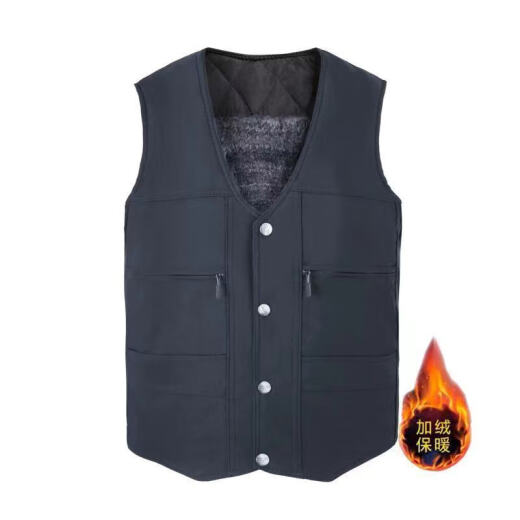 Xi Yi autumn and winter middle-aged and elderly men's vests dad and old man's suit casual elderly vest multi-pocket loose vest blue vest (spring and autumn) 3XL130-150Jin [Jin equals 0.5 kg]