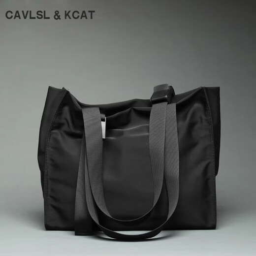 CavlslKcat tote bag men's handbag large capacity casual shoulder crossbody bag trendy fashion tote bag commuter men's bag black hand strap adjustable 39*12*34cm