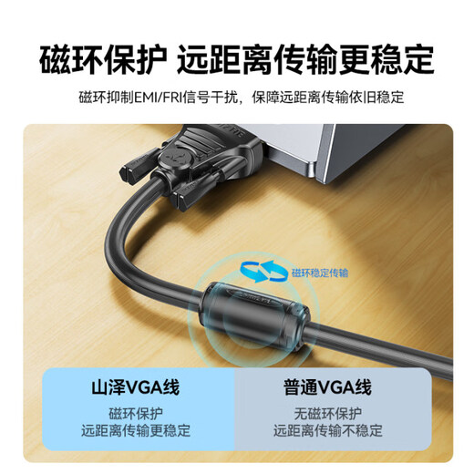 Shanze engineering-grade VGA cable double magnetic ring HD video adapter cable computer host notebook connection monitor TV projector 3+6 pure copper core wire 3 meters VM-2030